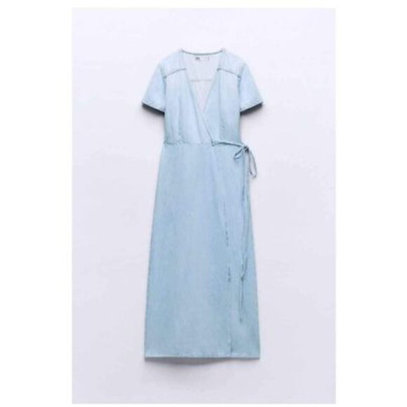 Zara Midi Denim Wrap Dress - Picture 2 of 6